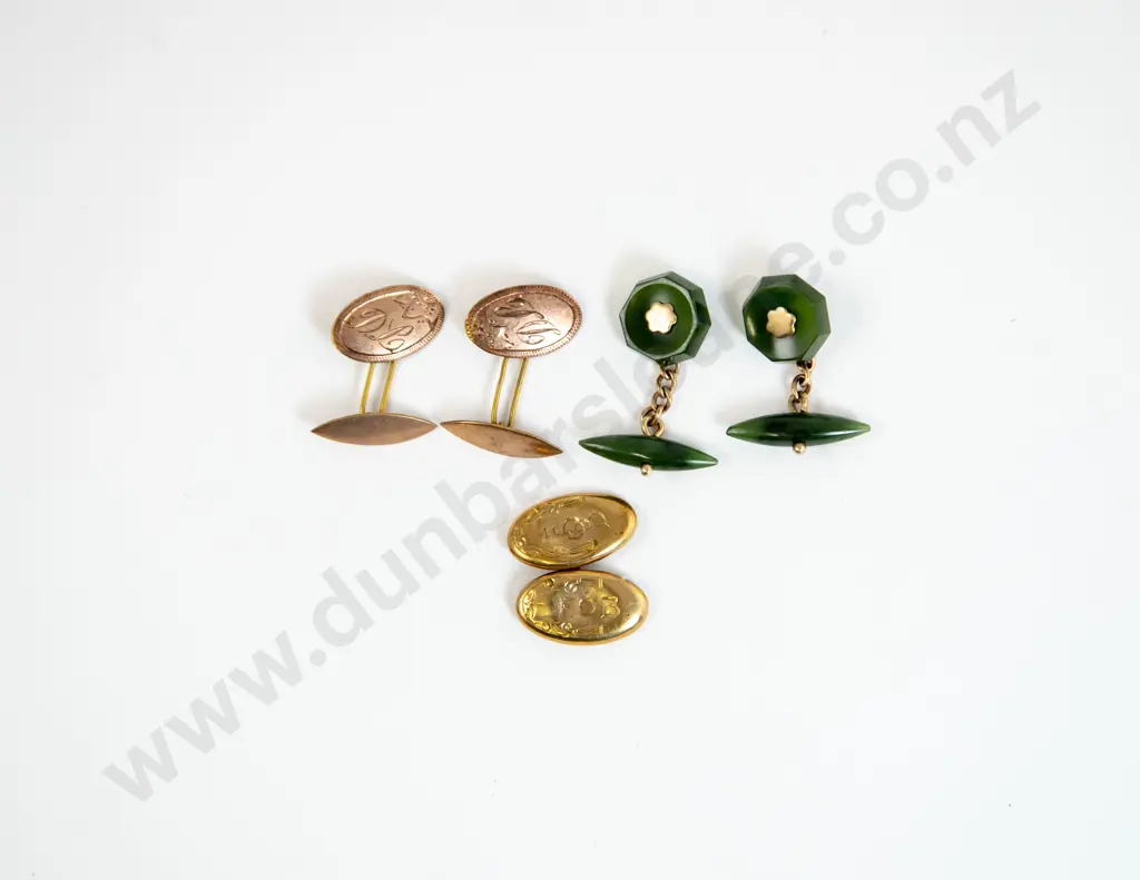 NZ Colonial 9ct and Greenstone Cuff-Links Image 1++