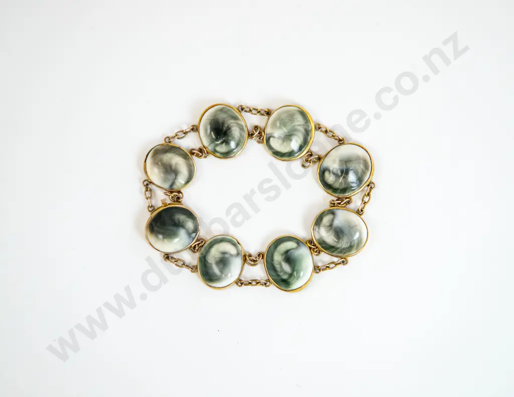 NZ Colonial 9ct Mounted Cats Eye Bracelet Image 1++