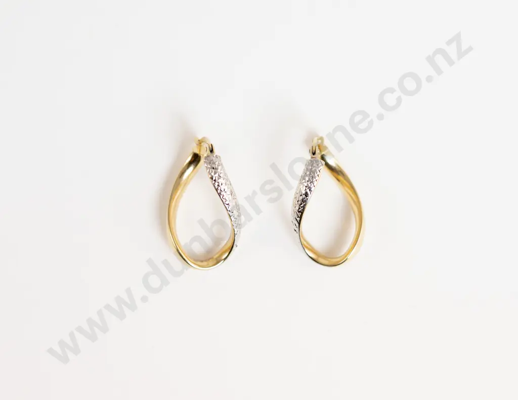 10ct White and Yellow Gold Curved Hoop Earrings Image 1++