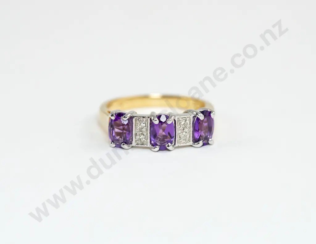 9ct Seven Stone Amethyst and Diamond Dress Ring Image 1++