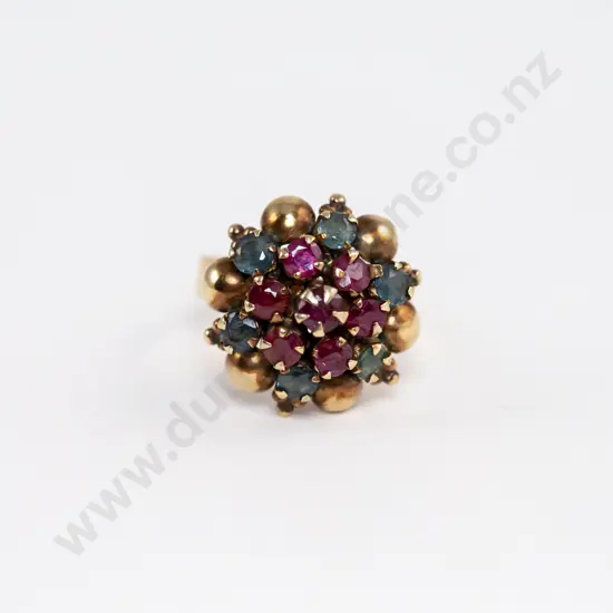 9ct Princess Design 13stone Ruby and Sapphire Dress Ring