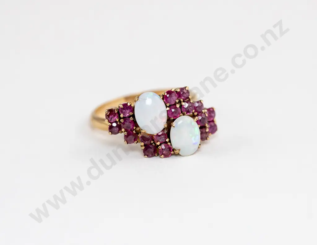 18ct 20stone Opal and Ruby Dress Ring Image 1++