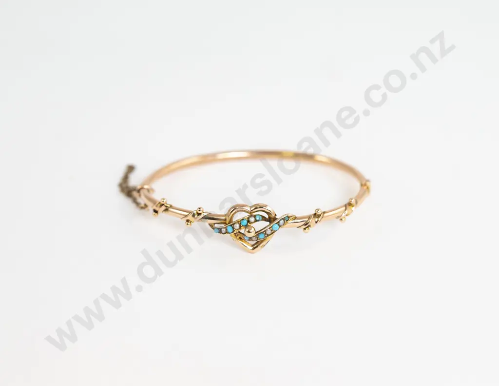 9ct Edwardian Turquoise and Seed Pearl Bangle Image 1++