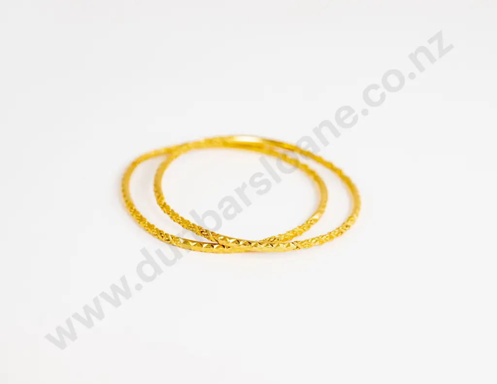 Pair Chinese 22ct Fancy Bright Cut Bangles Image 1++