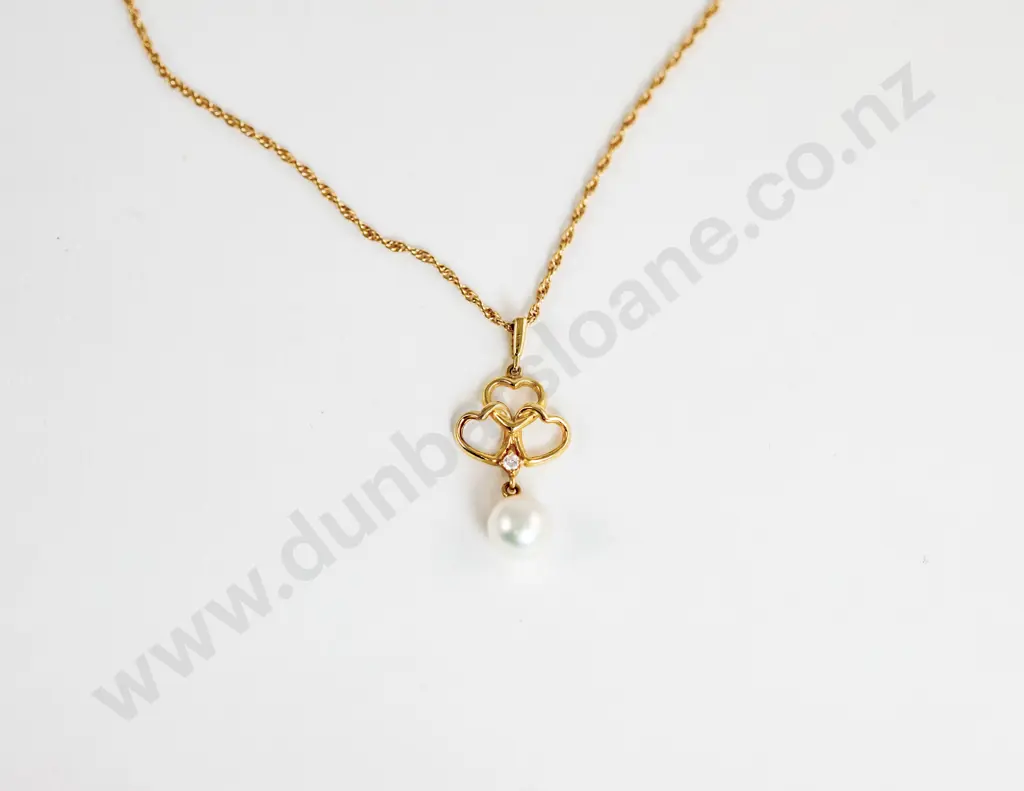 Mikimoto 18ct Single Cultured Pearl and Diamond Pendant Image 1++