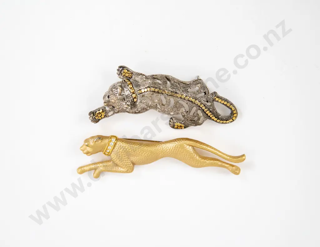 Two Silver and Gold Metal Duchess of Windsor Type Panther Brooches Image 1++