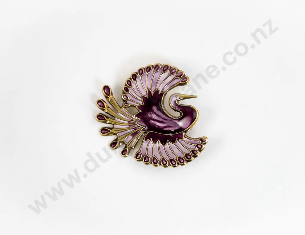 Norwegian Jeweller David Andersen .925 Silver and Enamel Peacock Brooch Image 1++