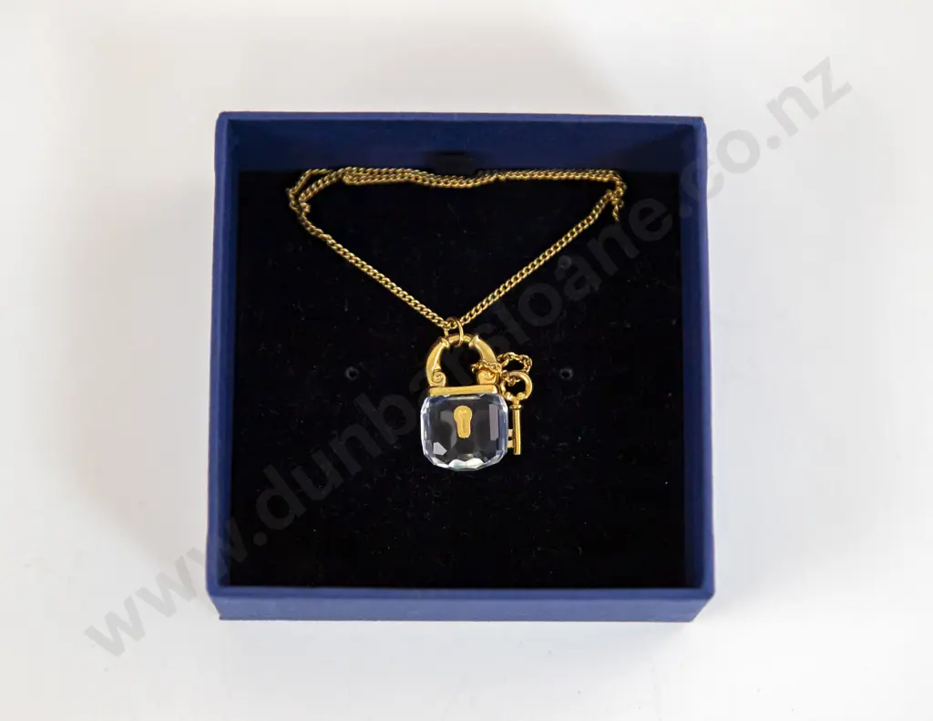 Boxed Swarovski Crystal Lock and Key Pendant Necklace Image 1++