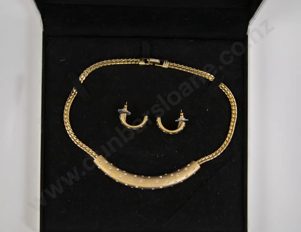 Boxed Swarovski Gold Tone Crystal Necklace and Earring Set Image 1++