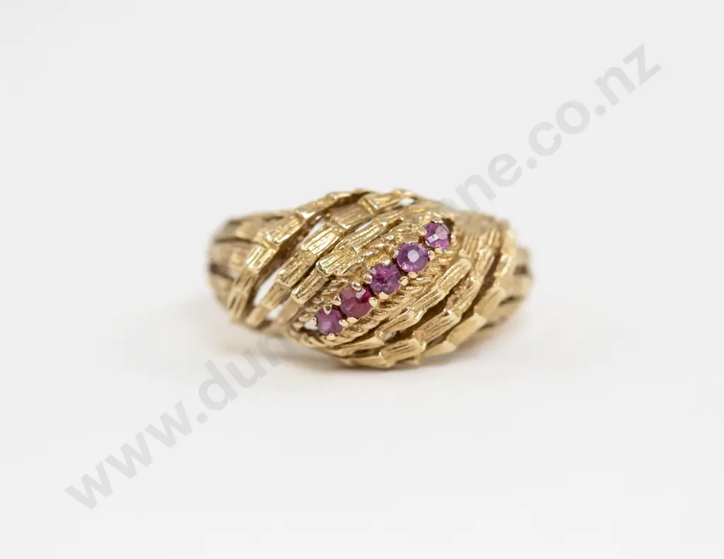 9ct Five Stone Ruby Fancy Domed Band Ring Image 1++