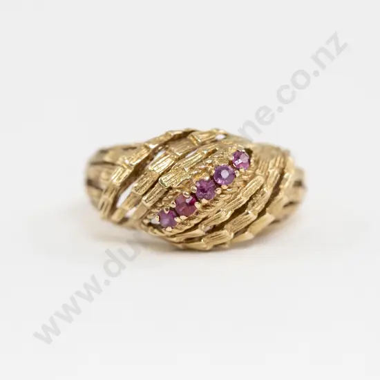 9ct Five Stone Ruby Fancy Domed Band Ring