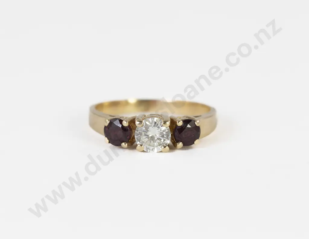 14ct Three Stone Ruby and Diamond Ring Image 1++