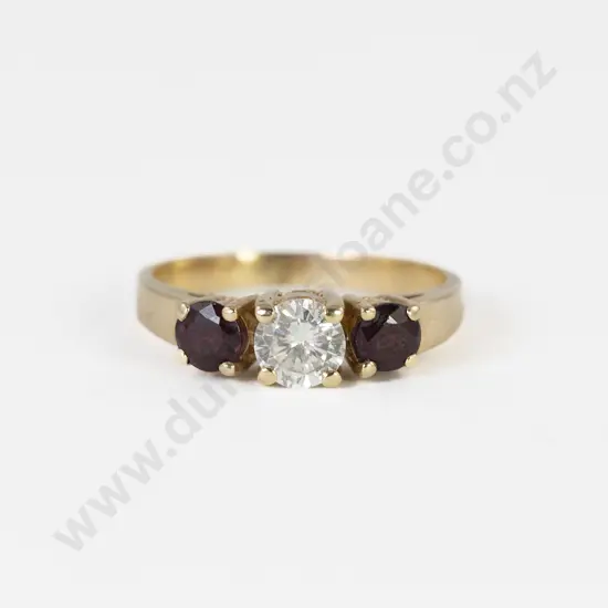 14ct Three Stone Ruby and Diamond Ring