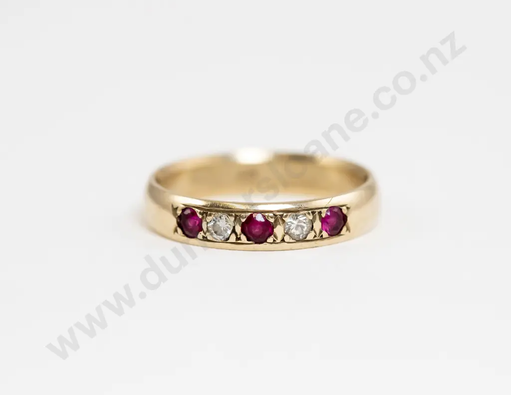 9ct Five Stone Ruby and Diamond Eternity Band Ring Image 1++