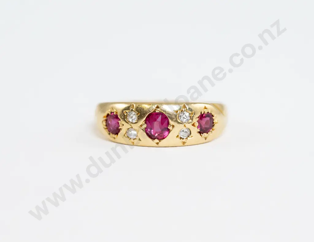 18ct Seven Stone Ruby and Diamond Band Ring Image 1++
