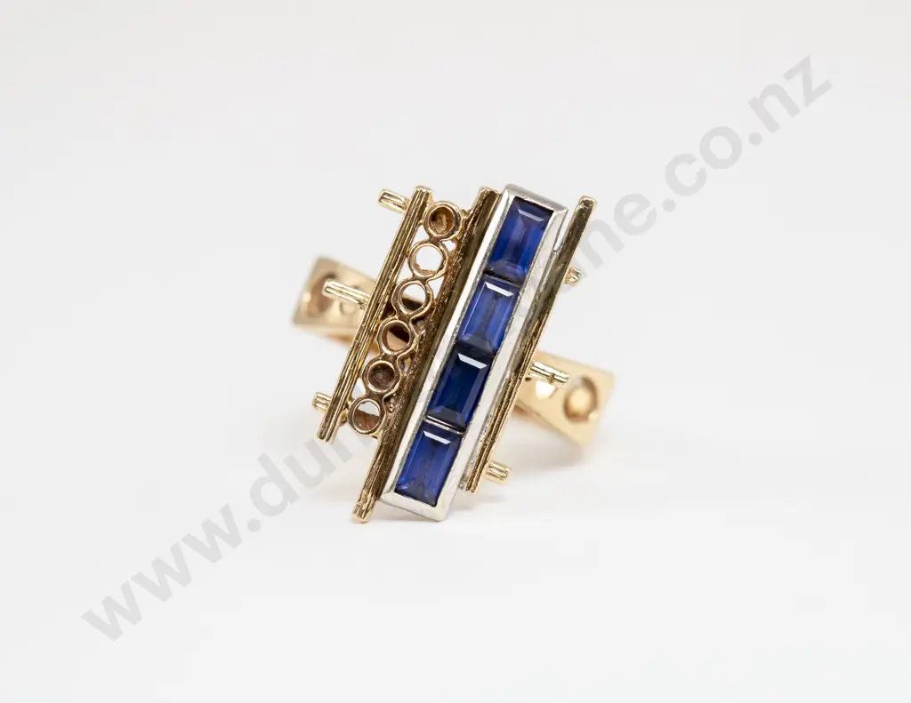9ct Modern Design Four Stone Sapphire Dress Ring Image 1++