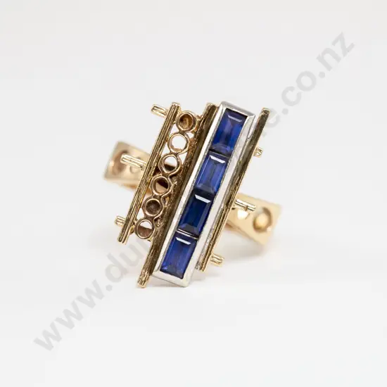 9ct Modern Design Four Stone Sapphire Dress Ring