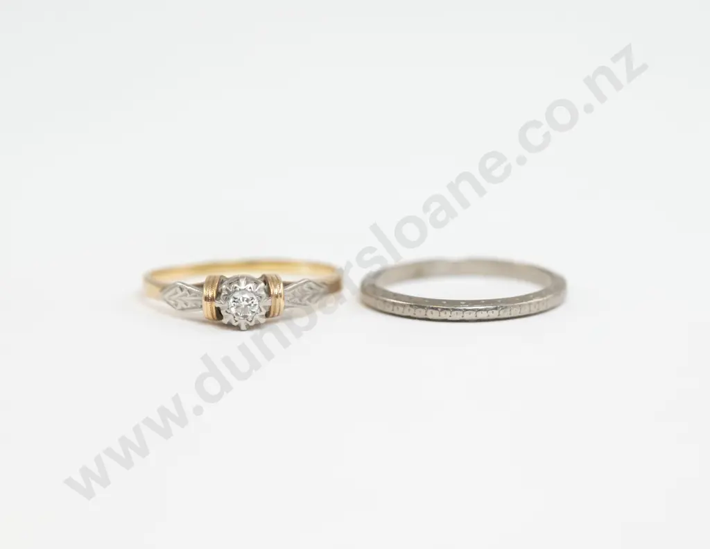 18ct Solitaire Diamond Ring and 18ct White Gold Band Ring Image 1++