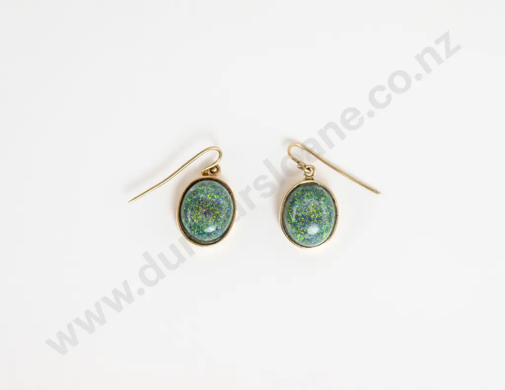 Pair 9ct Single Stone Opal Pendant Earrings Image 1++