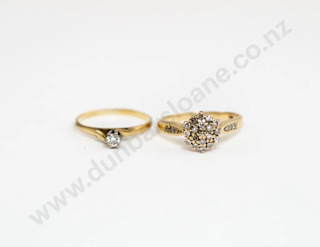 9ct Diamond Floret Cluster Ring with 9ct Solitaire Diamond Ring Image 1++