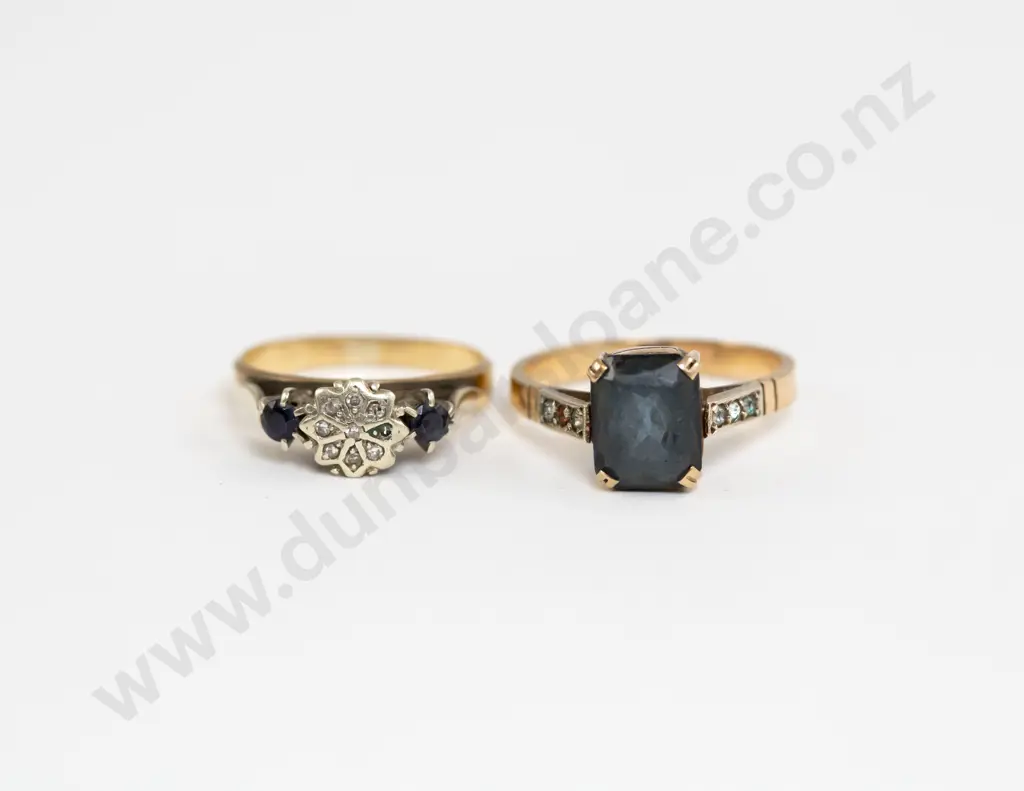 9ct Diamond Cluster Ring with Sapphire Shoulders and 9ct Imitation Sapphire Ring Image 1++