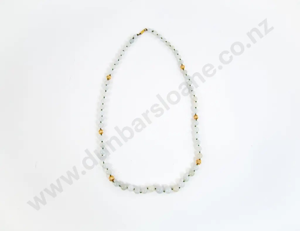 14ct Single Strand Jade  Bead Necklace Image 1++