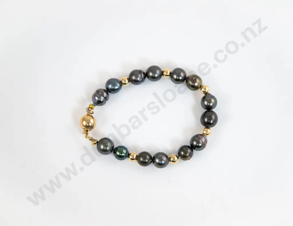 9ct Single Strand Baroque Cultured Black Pearl Bracelet Image 1++