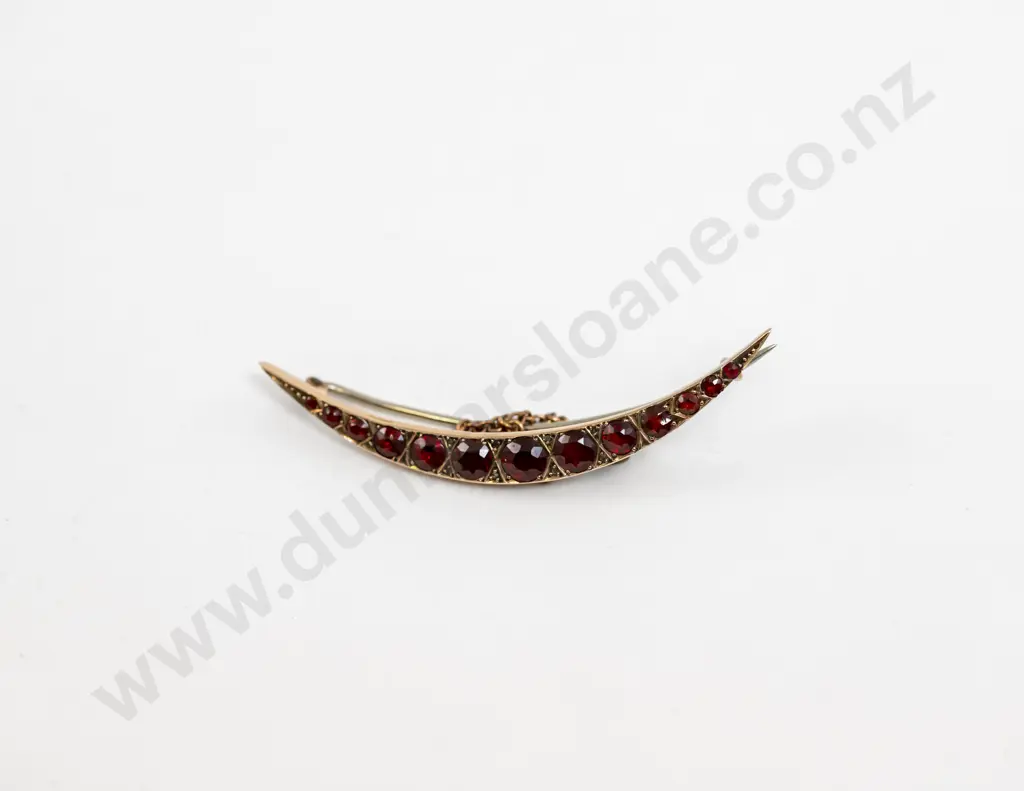 9ct Rose Gold Garnet and Diamond Crescent Brooch Image 1++
