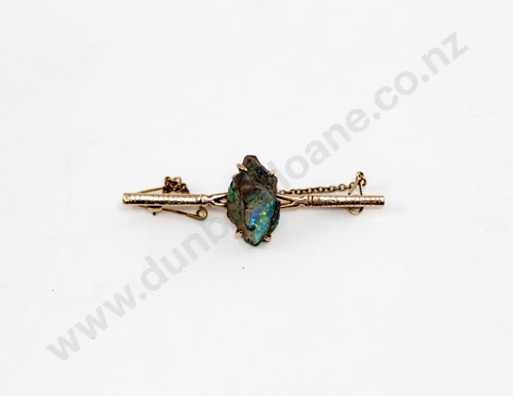9ct Single Raw Opal Bar Brooch Image 1++