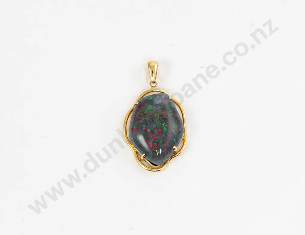 14ct Mounted Single Black Opal Free Form Doublet Pendant Image 1++