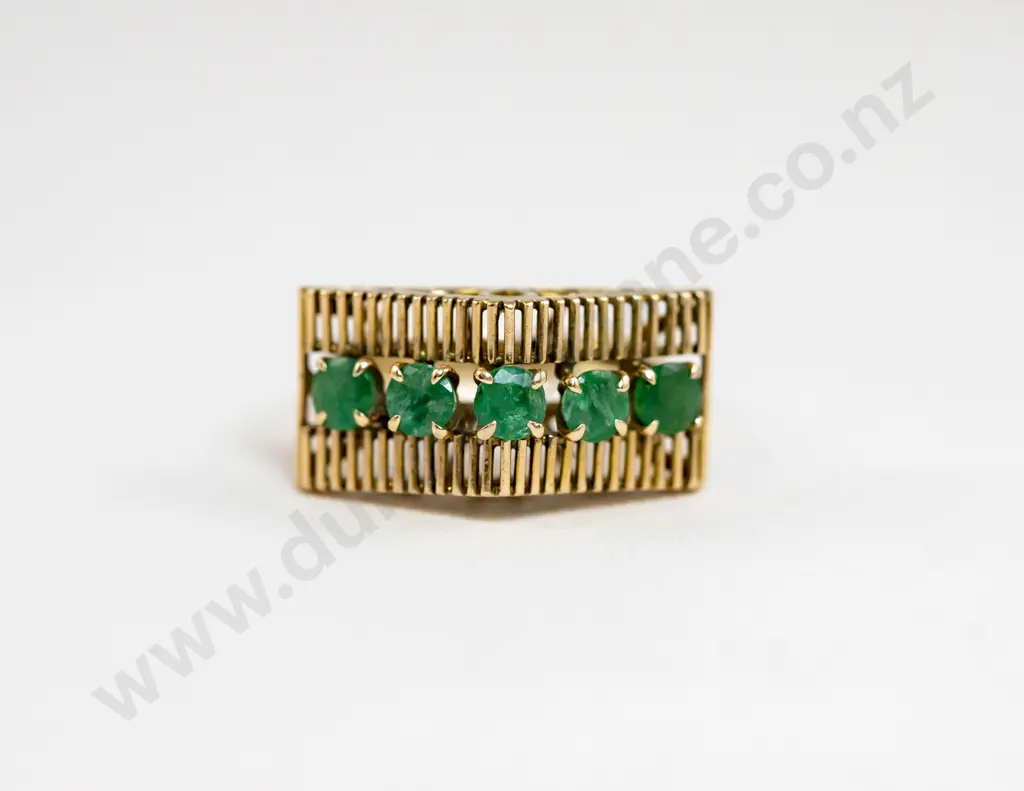 9ct Modern Design Five Stone Emerald Dress Ring Image 1++