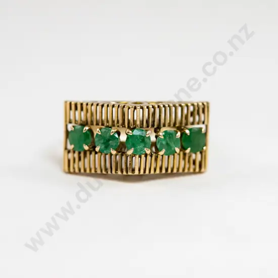 9ct Modern Design Five Stone Emerald Dress Ring