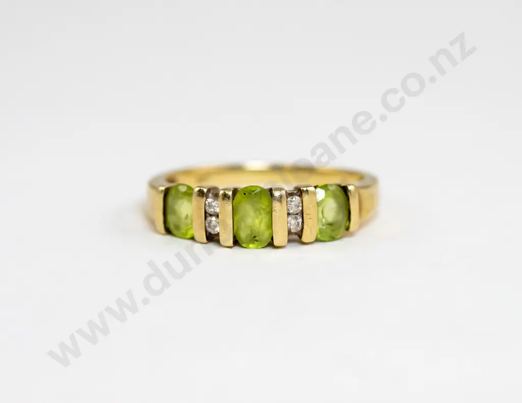 9ct Seven Stone Peridot and Diamond Band Ring Image 1++