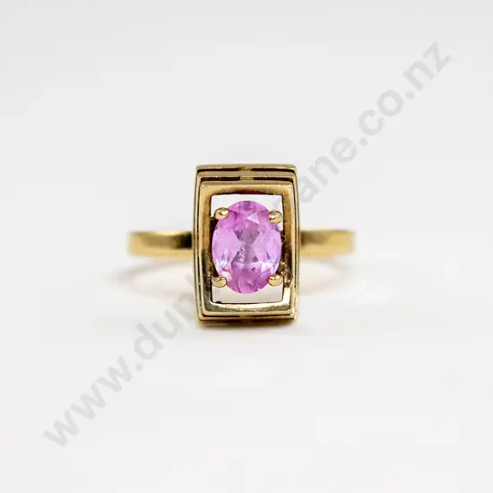 9ct Modern Design Single Pink Peridot Ring