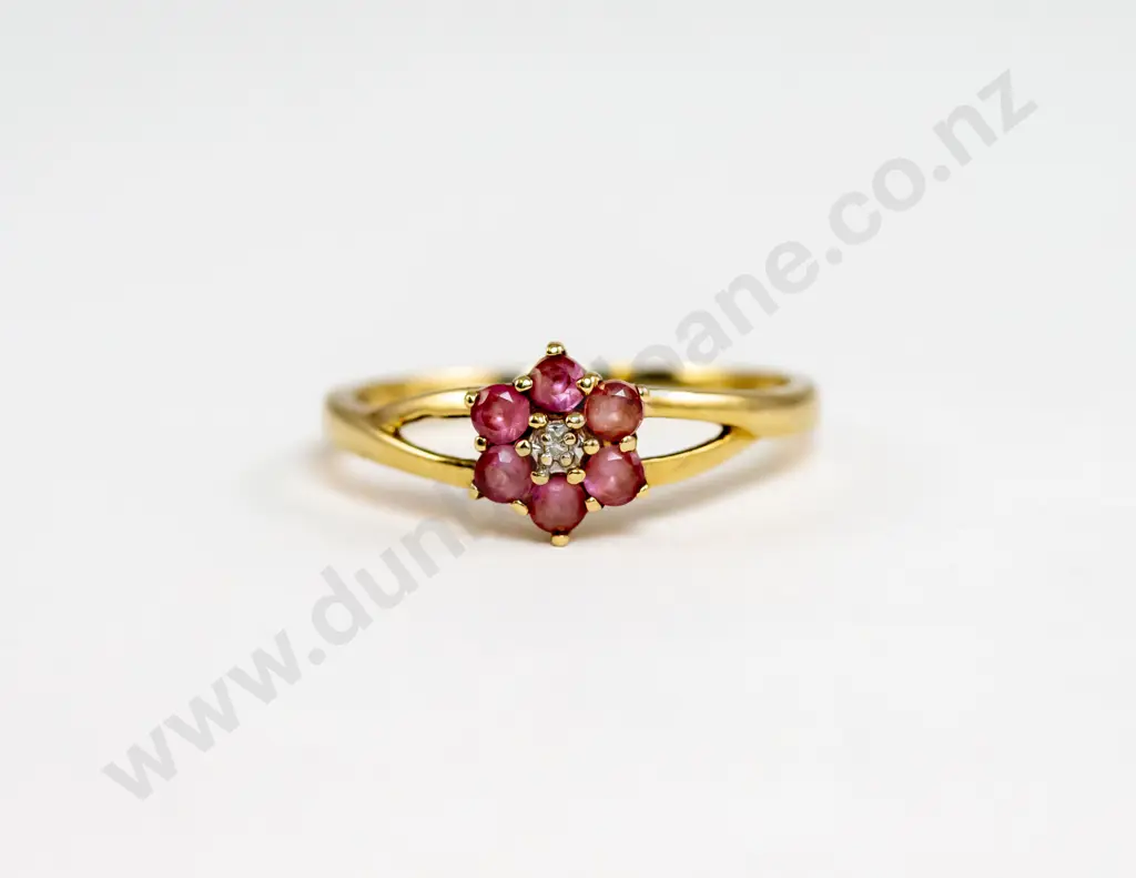 9ct Seven Stone Pink Tourmaline and Diamond Floret Ring Image 1++