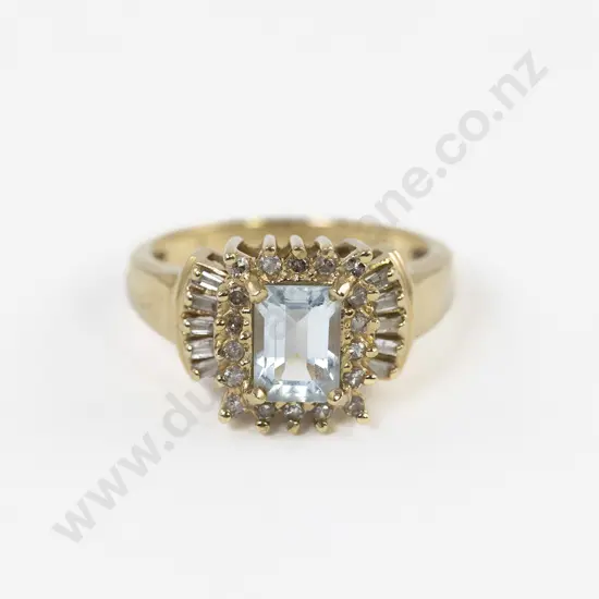 14ct 29stone Aquamarine and Diamond Cluster Ring