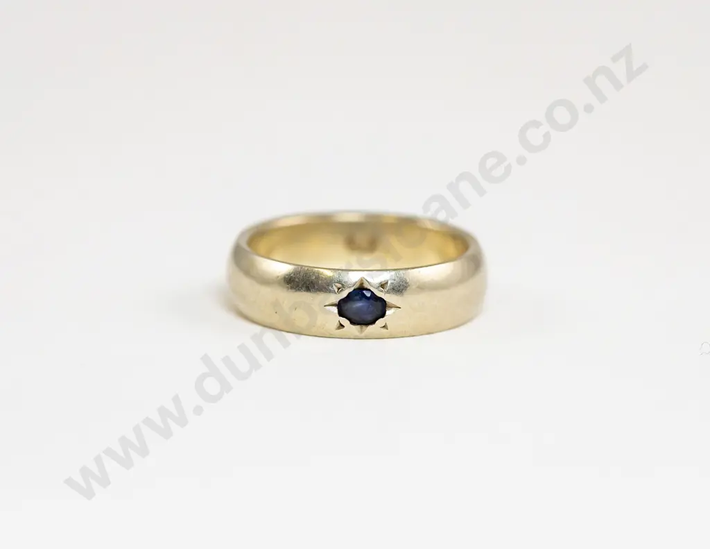 9ct White Gold Single Stone Sapphire Band Ring Image 1++