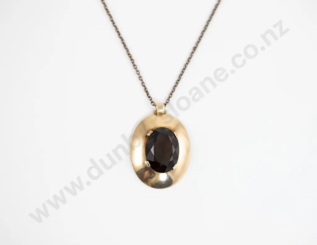 9ct Modern Design Single Smokey Quartz Pendant Image 1++
