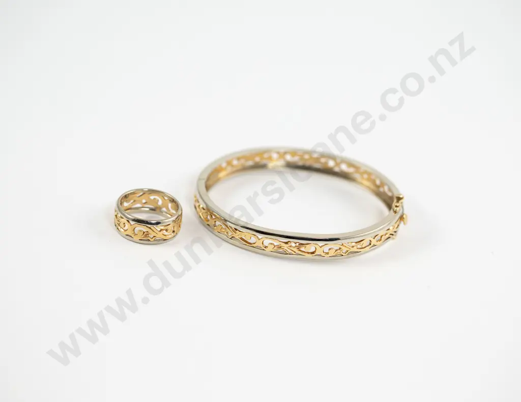 14ct Yellow and White Gold Nalani Hinged Snap Bangle Bangle Image 1++