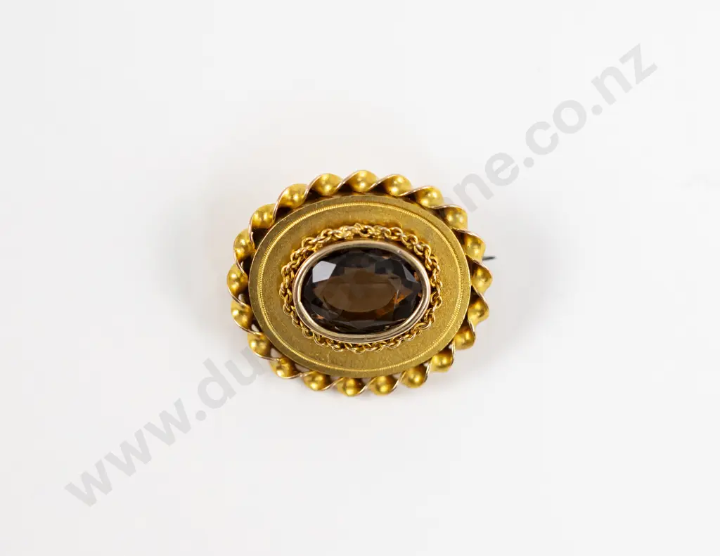 Victorian 9ct Single Smokey Quartz Target Panel Brooch Image 1++
