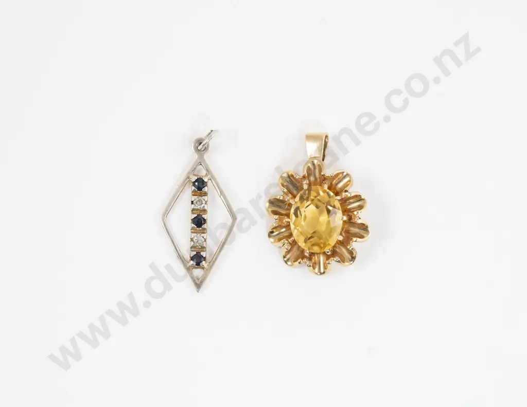 14ct Five Stone Diamond and Sapphire Pendant Image 1++