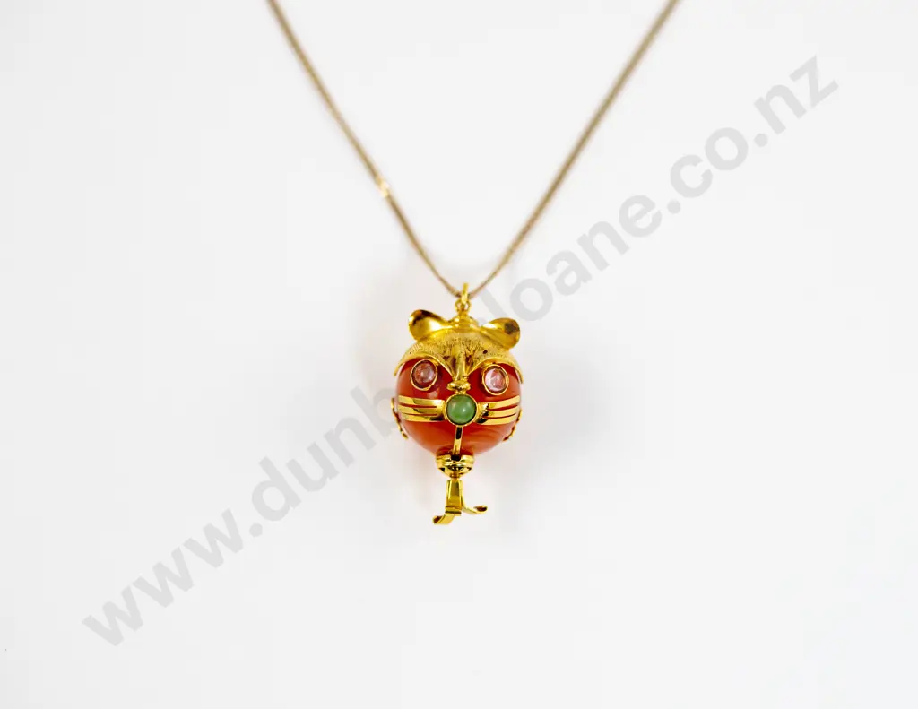 9ct Fancy Single Carnelian Bead Cat Pendant on Fine .925 silver chain Image 1++