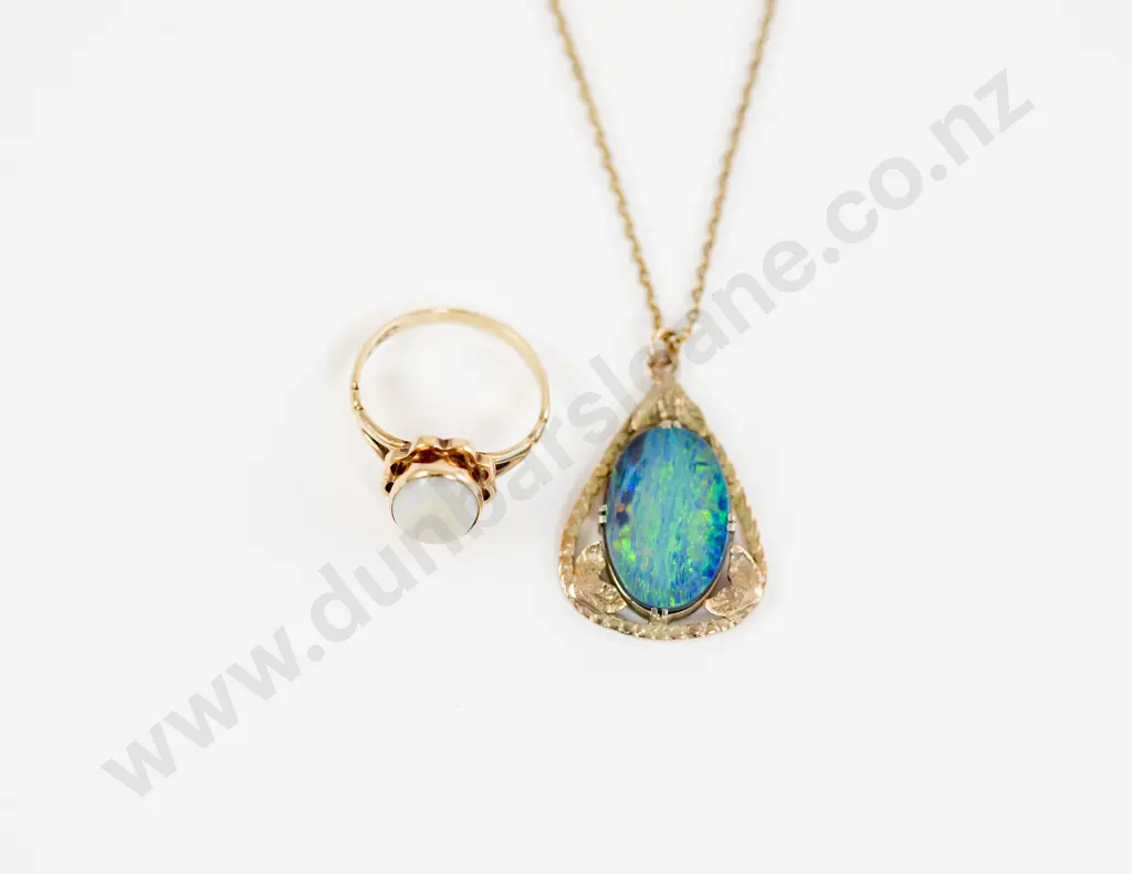 9ct Single Milk Opal Ring and Black Opal Triplex Pendant Image 1++