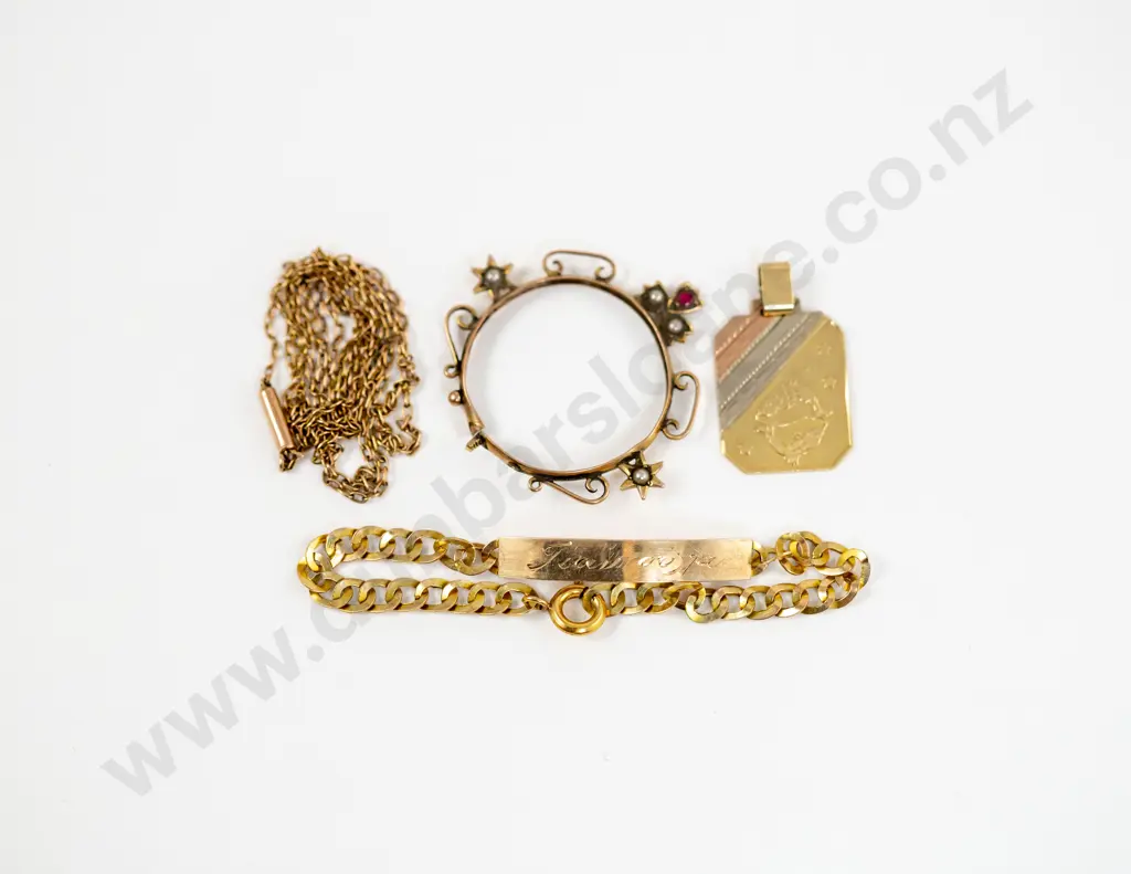 14ct Identity Bracelet with Zodiac Pendant 9ct Neck Chain and Edwardian Pendant Image 1++