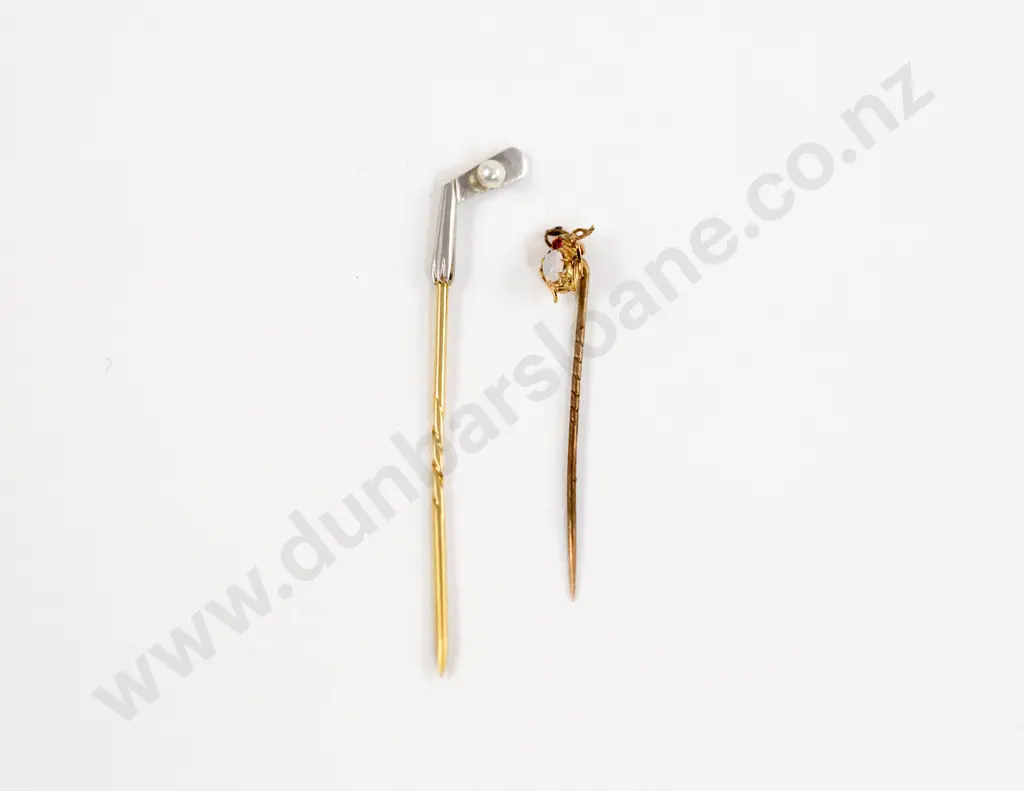 9ct Pearl Golf Club Stick Pin and Gem Spider Stick Pin Image 1++