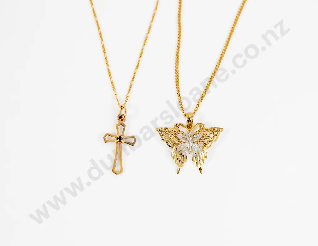 9ct Garnet Cross Pendant and Butterfly Pendant Image 1++