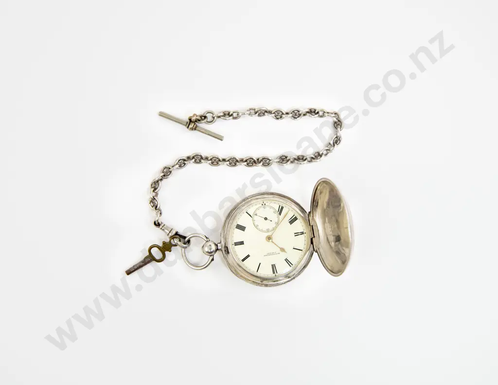 Rotherhams S/S Hunter Case Key Wind Pocket Watch on S/S Chain Image 1++