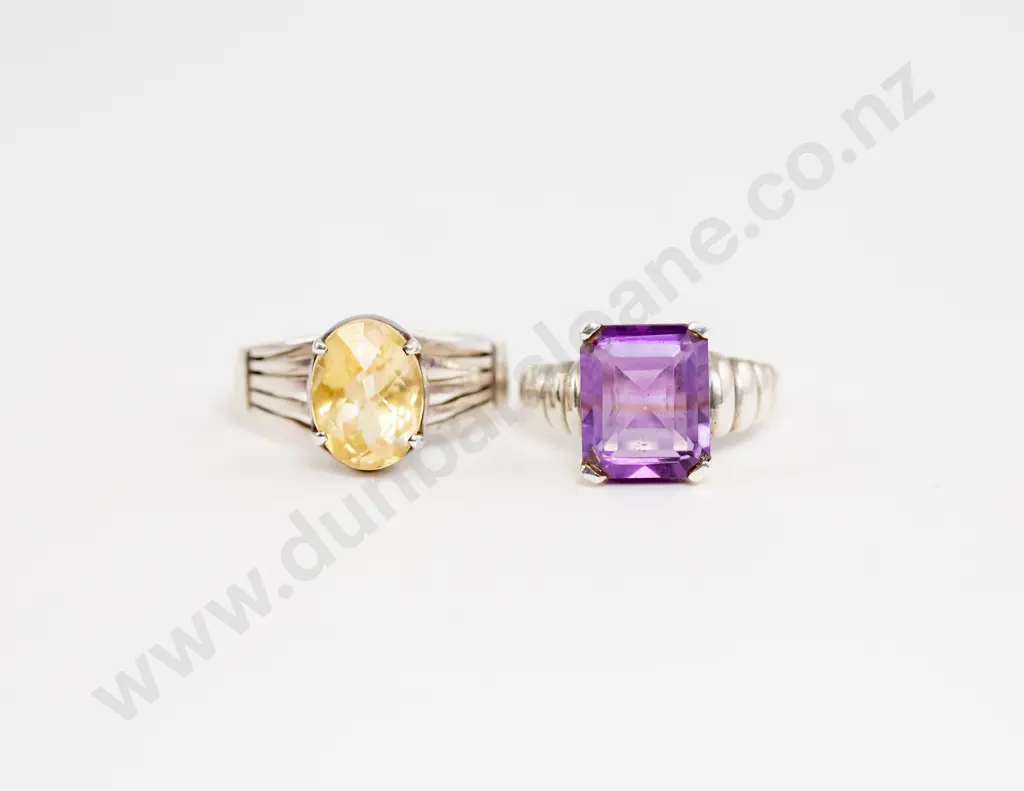 S/S Single Stone Amethyst Dress Ring and Citrine Ring Image 1++