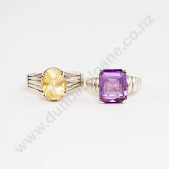 S/S Single Stone Amethyst Dress Ring and Citrine Ring