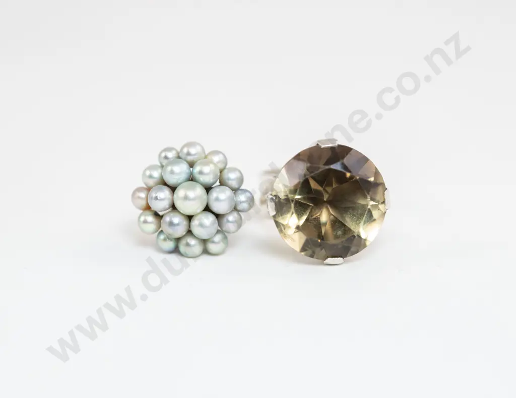S/S Cultured Pearl Cluster Ring and Single Smokey Quartz Dress Ring Image 1++